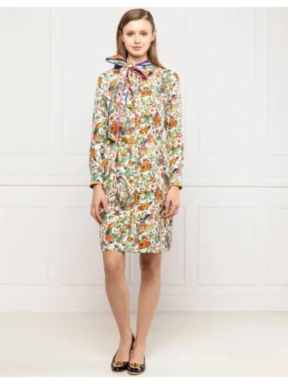 NWOT Tory Burch Silk Promised Land Floral Birds Contrast Dress Size 6